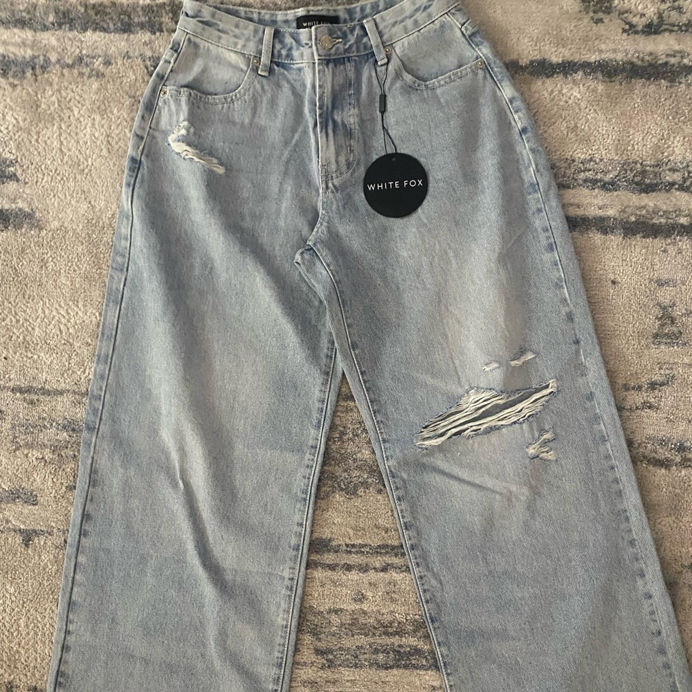 White Fox Harley mid rise wide leg jeans whitewash